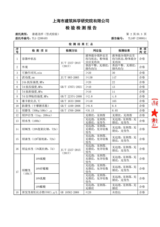 水性聚氨酯砂浆验检测报告